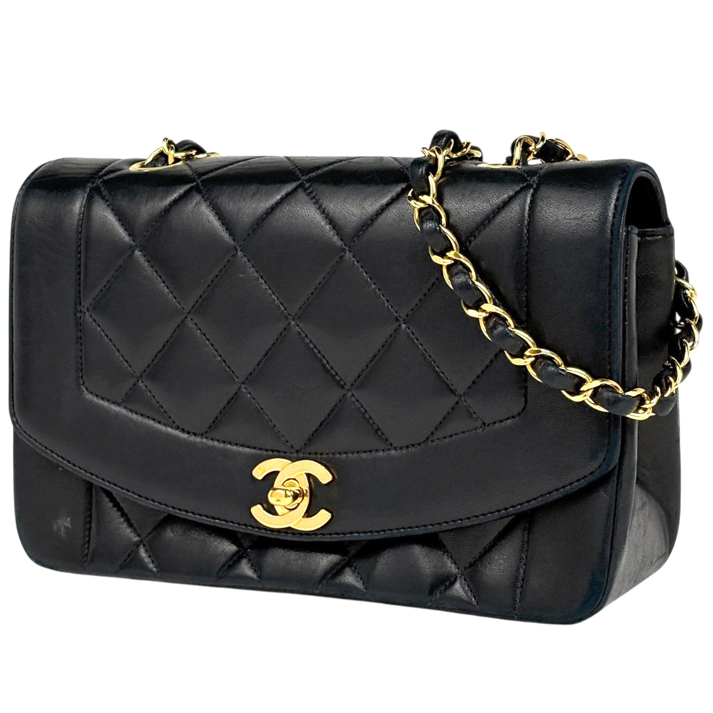 Chanel Diana Matelassé Single Flap Chain Shoulder Bag, Coco Mark, Leather, Bl...